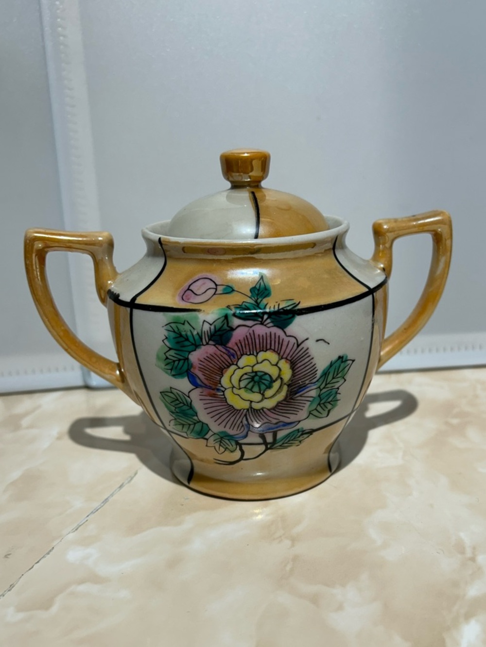 Vintage Floral Japanese Porcelain Sugar Bowl